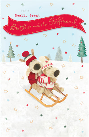 Brother and Girlfriend Christmas card - cute Boofle