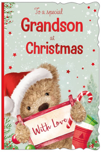 Grandson Christmas card - cute bear