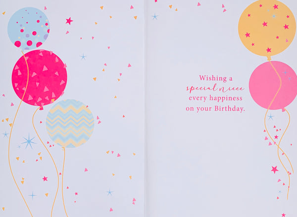 Niece birthday card - sparkling balloons