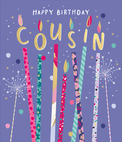 Cousin birthday card - sparkling candles