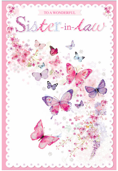 Sister in law birthday card- flowers and butterflies