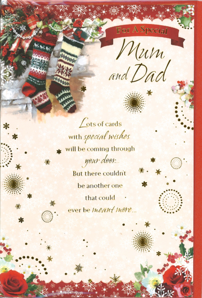 Mum and Dad Christmas card - festive gifts