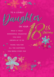 Daughter 18th birthday card pink glitter- Nova