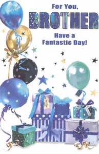 Brother birthday card - balloons and gifts