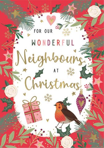 Neighbours Christmas card - robin and baubles