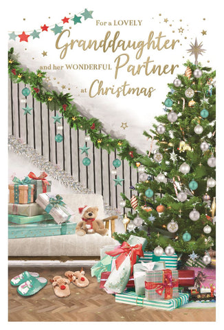 Granddaughter and partner Christmas card- feative home