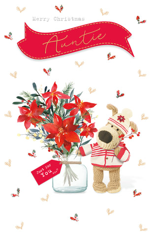 Auntie Christmas card - Boofle with flowers