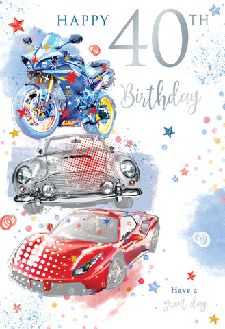 40th birthday card - cars and bikes