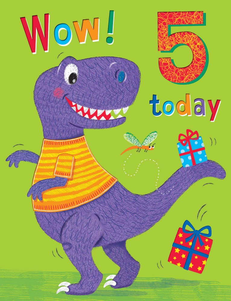 Age 5 birthday card - cute dinosaur