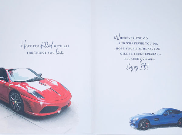 Son birthday card - super cars