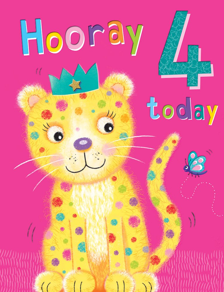 Age 4 birthday card - cute cat