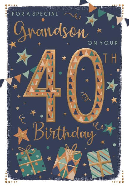 Grandson 40th birthday card - modern birthday stars