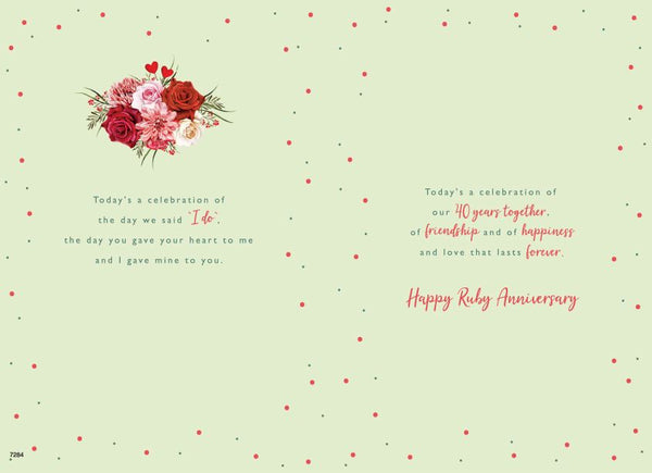 Wife Ruby anniversary card- hearts and flowers