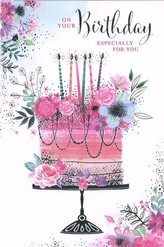 Birthday card for her - cake and flowers