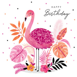 General Birthday card for her - bright famingo