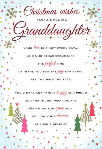 Granddaughter Christmas card - sentimental verse