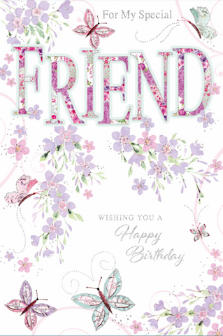 Friend birthday card - flowers and sentimental verse