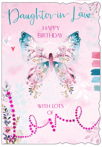 Daughter in law birthday card - flowers and butterflies
