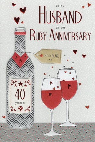 Husband Ruby anniversary card- anniversary drinks