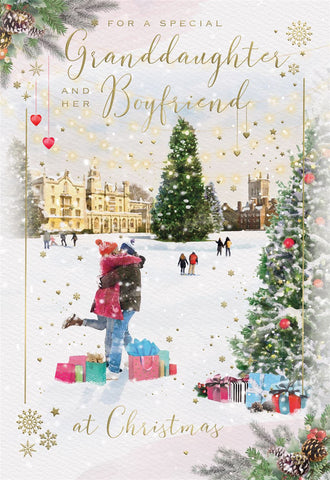 Granddaughter and boyfriend Christmas card- winter romance