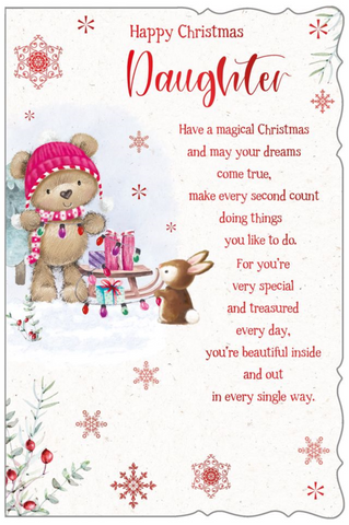 Daughter Christmas card - cute bear and long verse