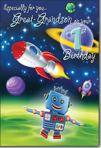 Great-Grandson 1st birthday card - space robot