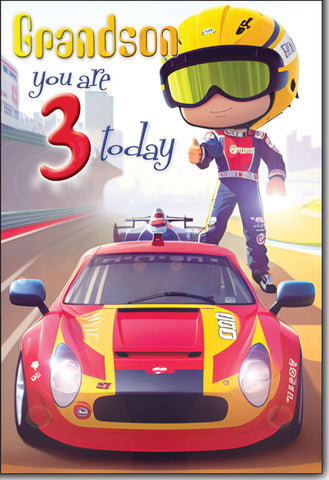 Grandson 3rd birthday card - racing car