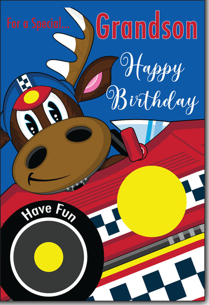 Grandson birthday card- cute moose