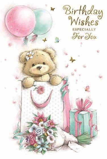 Cute birthday card for her cute bear with balloons