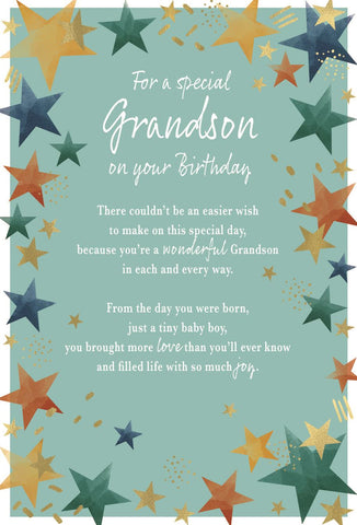 Grandson birthday card - sentimental verse