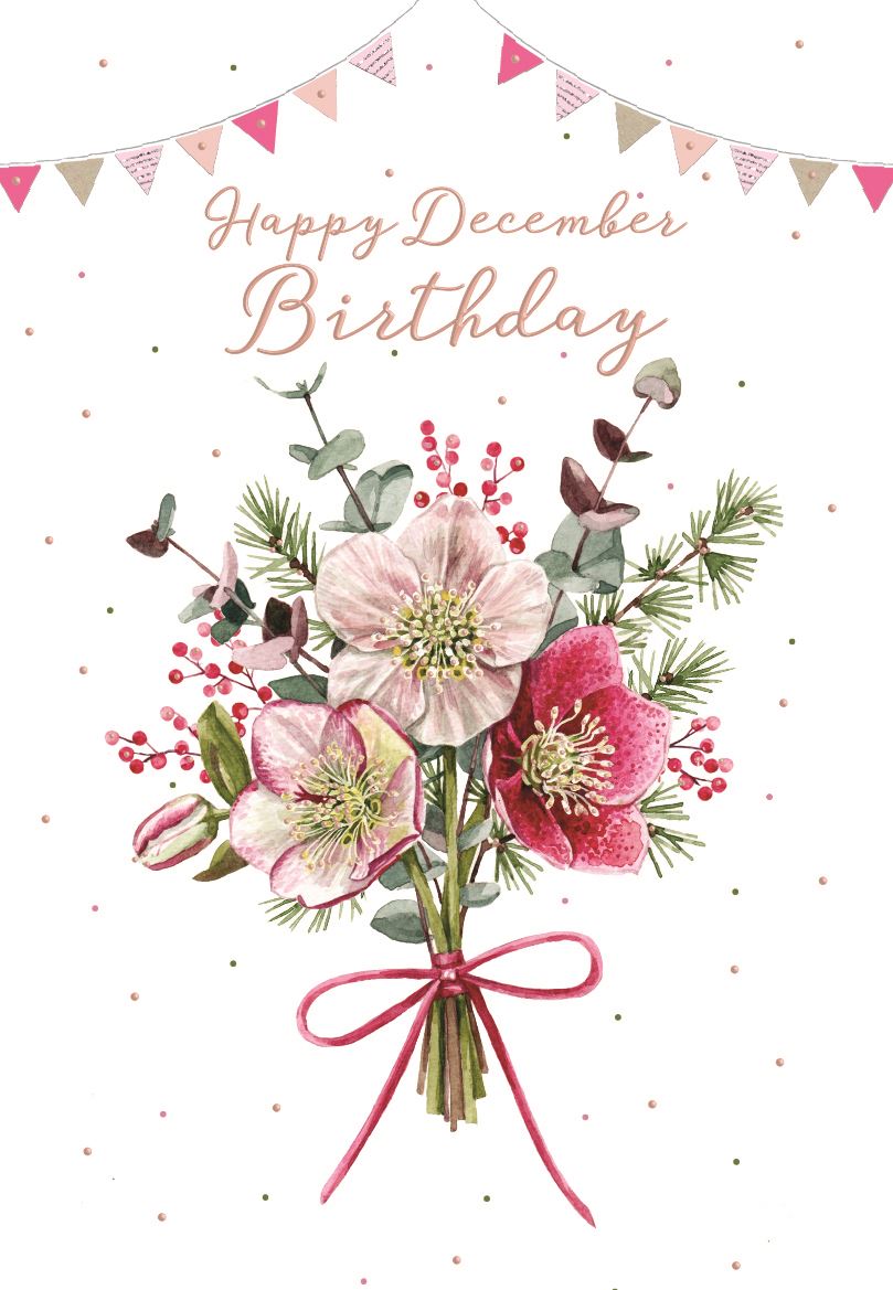 Christmas birthday card - birthday and Xmas flowers