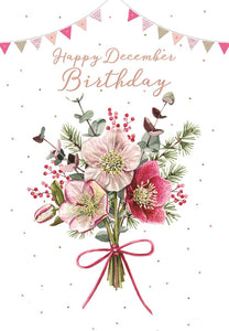 Christmas birthday card - birthday and Xmas flowers