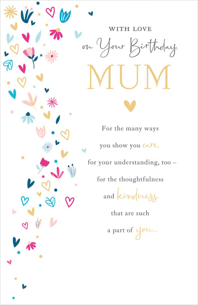 Mum birthday card - Hearts and flowers