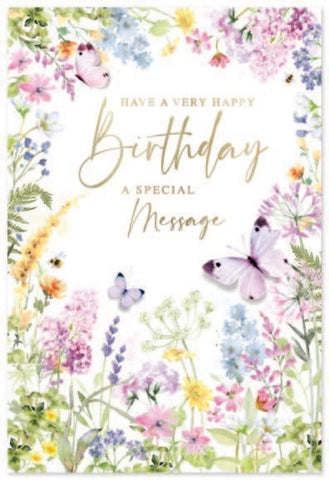 Birthday card for her- pretty flowers and butterflies