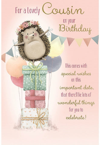 Cousin birthday card - cute hedgehog