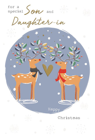 Son and Daughter in law Christmas card- cute reindeers