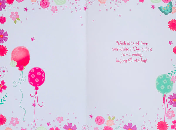 Daughter birthday card - balloons and butterflies