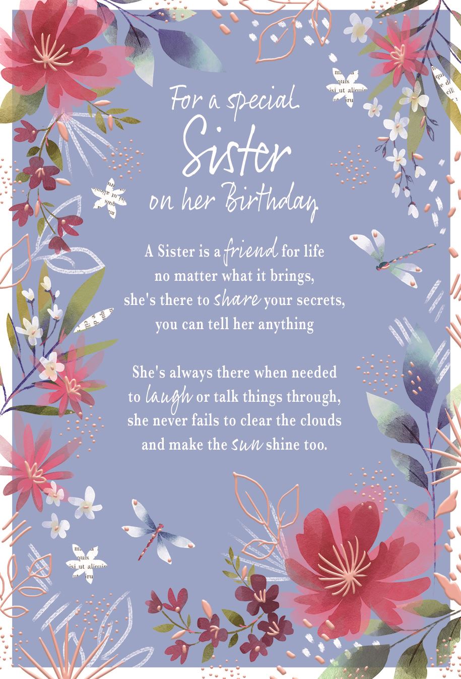 Sister birthday card- sentimental verse