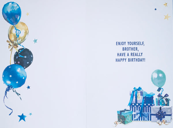 Brother birthday card - balloons and gifts