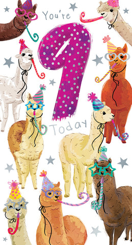 Age 9 birthday card - cute birthday llama