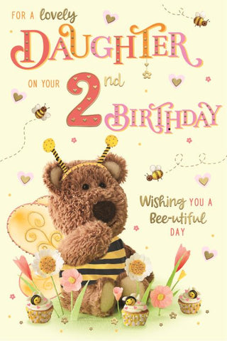 Daughter 2nd birthday card- cute bumble bee bear