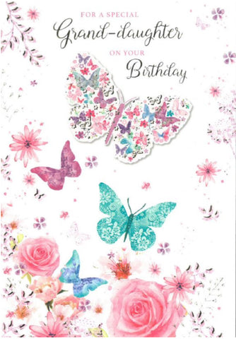 Granddaughter birthday card- flowers and butterflies