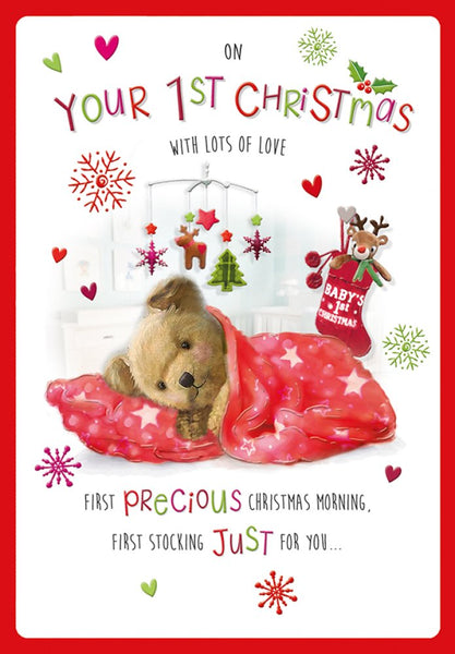 Baby’s first Christmas card - cute teddy