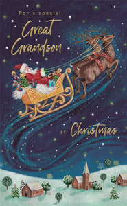 Great Grandson Christmas card - Santa sleigh