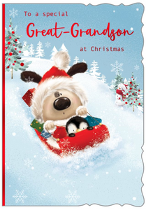 Great Grandson Christmas card - dog sledge