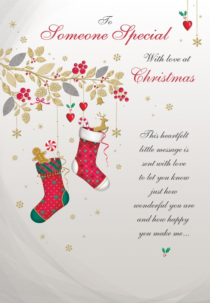 Someone special Christmas card- Xmas stockings