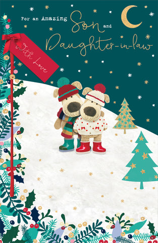 Son and Daughter in law Christmas card- Boofle