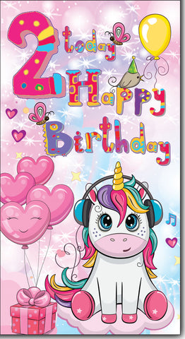 Age 2 birthday card - cute unicorn