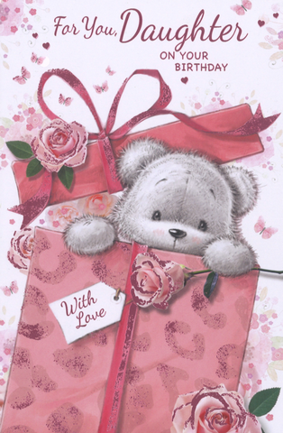 Daughter birthday card- cute bear and gift