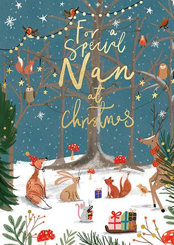 Nan Christmas card - cute magical woodland